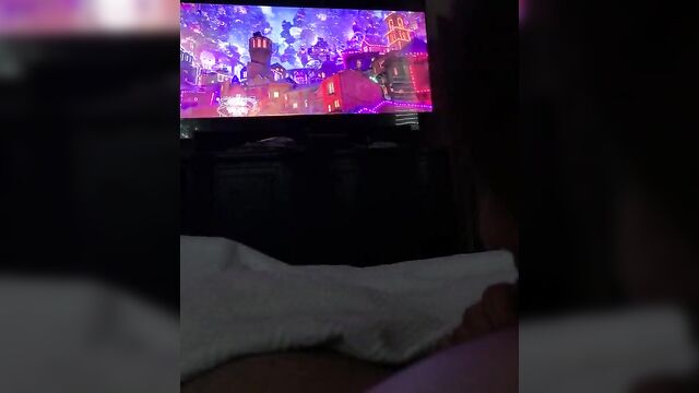 POV blowjob while watching a movie