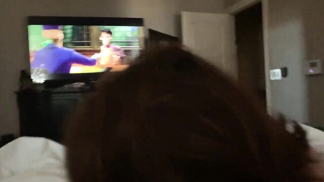 POV blowjob while watching a movie