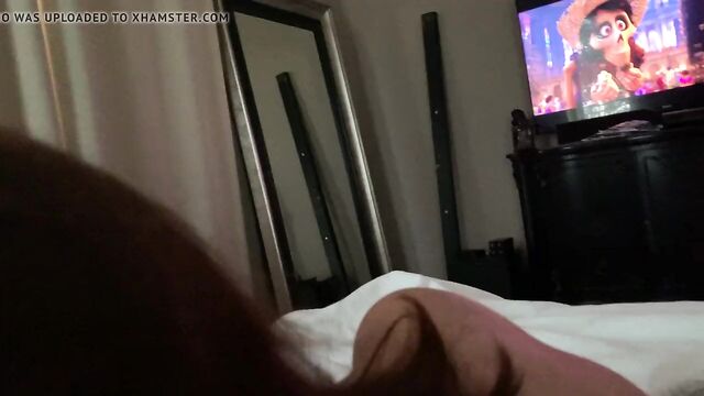 POV blowjob while watching a movie