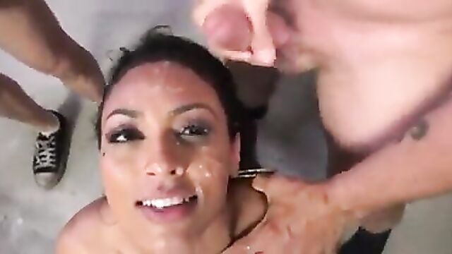 Ebony Cherry Hilson gets her face covered in yummy cum