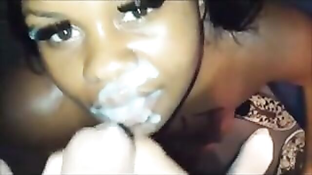 Black girl gets large cumshot on her lips