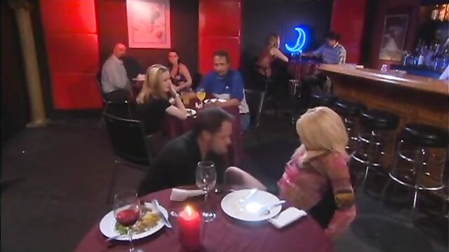 Cute blonde girl gets fucked on a bar stool