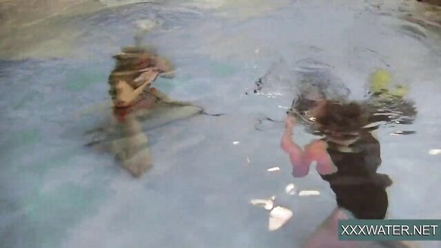Jane and Minnie Manga swim naked in the pool