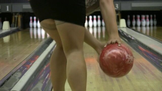 Wife at Bowling in miniskirt