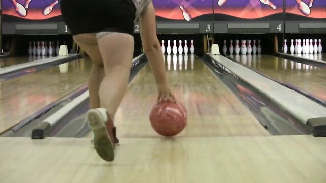 Wife at Bowling in miniskirt