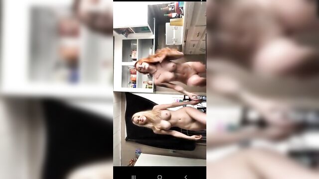 Sexy blonde and redhead babes get fully naked for the camera