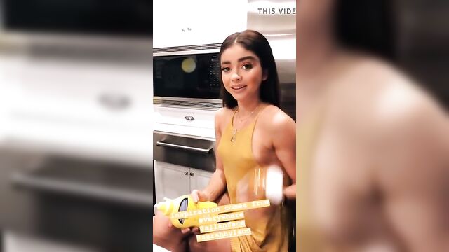 Sarah Hyland with pokie nipples in short yellow dress