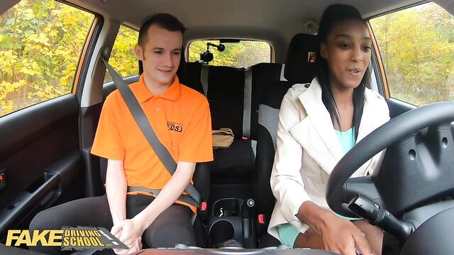 Fake Driving School Ebony Asia Rae Gets Stuck and Fucked