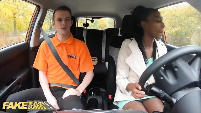 Fake Driving School Ebony Asia Rae Gets Stuck and Fucked