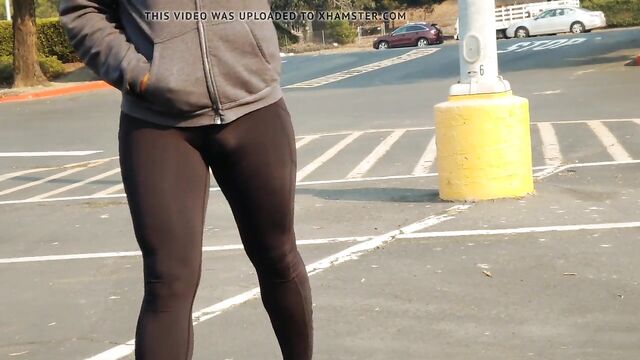 Crossdressing in parking lot Lululemon leggings 4.5inch heel