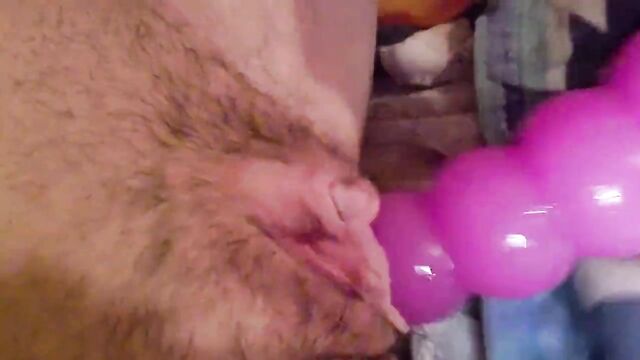 Beaded Dildo Makes Big Clit Pussy Squirt