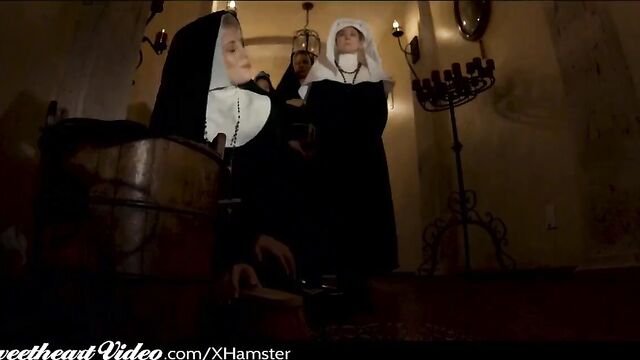 Busty Lesbian Nuns Eat Pussy as Sister Secretly Watches