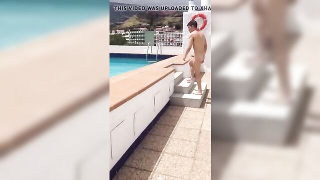 Big boner at the pool