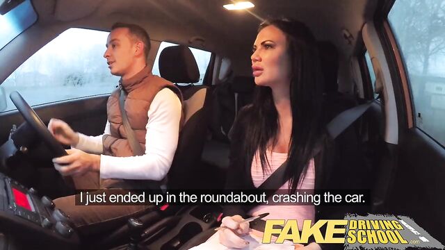 Fake Driving School exam failure ends in threesome creampies