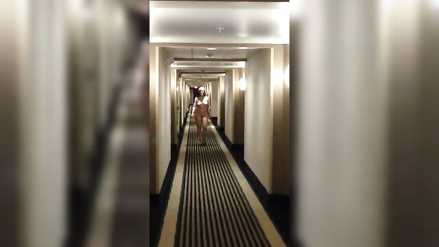 Sexy Milf In Heels Walking Naked In Motel Hallway