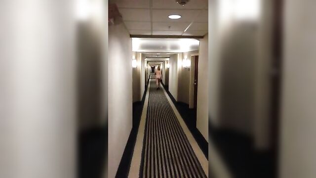 Sexy Milf In Heels Walking Naked In Motel Hallway