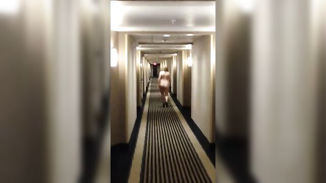 Sexy Milf In Heels Walking Naked In Motel Hallway