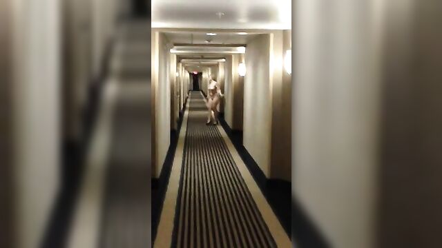 Sexy Milf In Heels Walking Naked In Motel Hallway