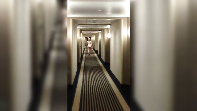 Sexy Milf In Heels Walking Naked In Motel Hallway