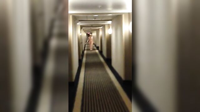 Sexy Milf In Heels Walking Naked In Motel Hallway