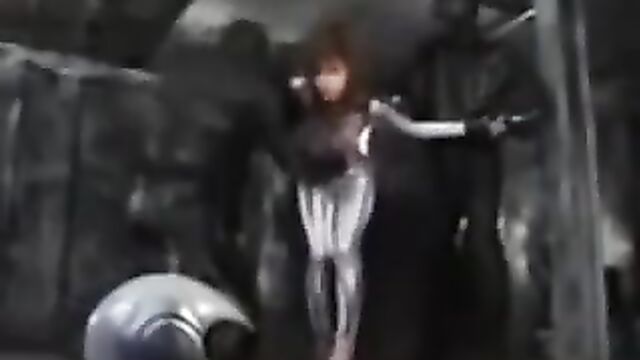 Asian super heroine getting her stomached bashed