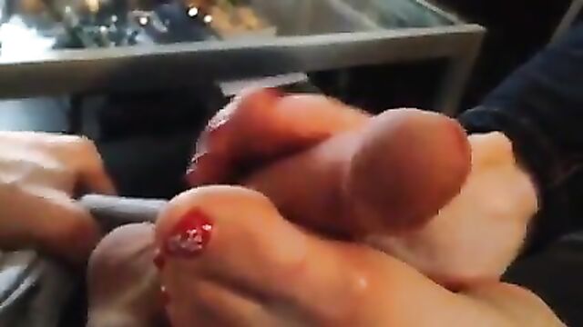 Footjob in two positions with cumshot