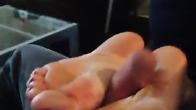 Footjob in two positions with cumshot