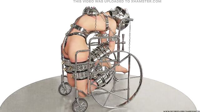 Slave Hardcore Cuffed and Chained in a Wheelchair Metal Bondage BDSM