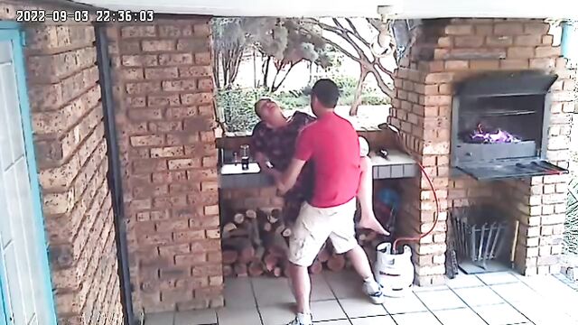 Spycam: CC TV self catering accomodation couple fucking on front porch of nature reserve