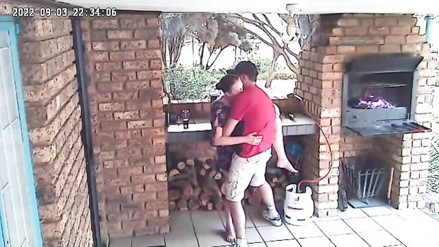 Spycam: CC TV self catering accomodation couple fucking on front porch of nature reserve