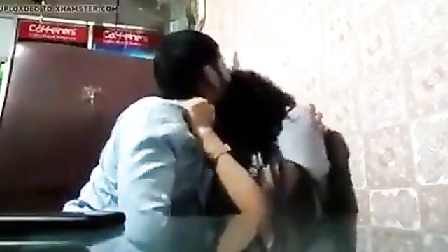 Desi kissing in cafe