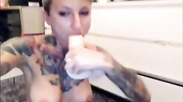 Tattooed blonde rough deepthroat