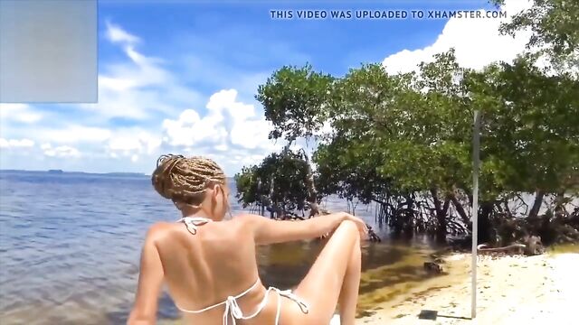 Sexy girl in hot white transparent micro bikini