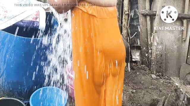 Anita yadav bathing outside with dance