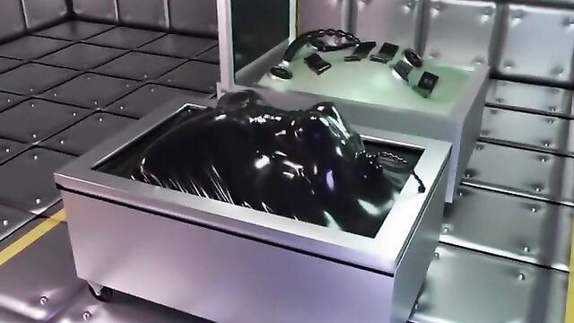Vacuum packed busty woman, sci-fi