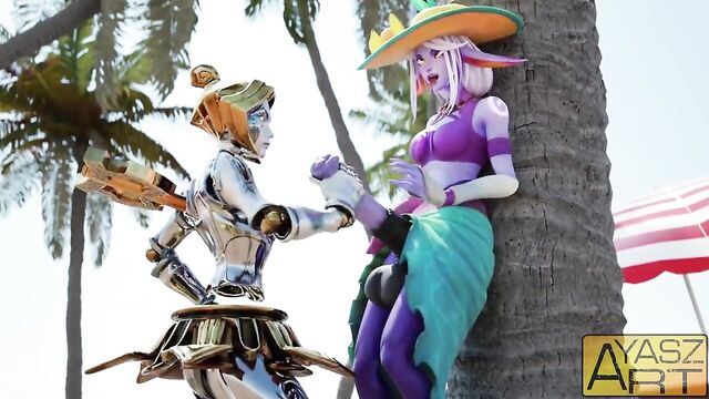 Cold Hands - Orianna Gives Futa Tristana Handjob