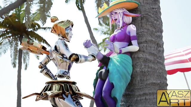 Cold Hands - Orianna Gives Futa Tristana Handjob