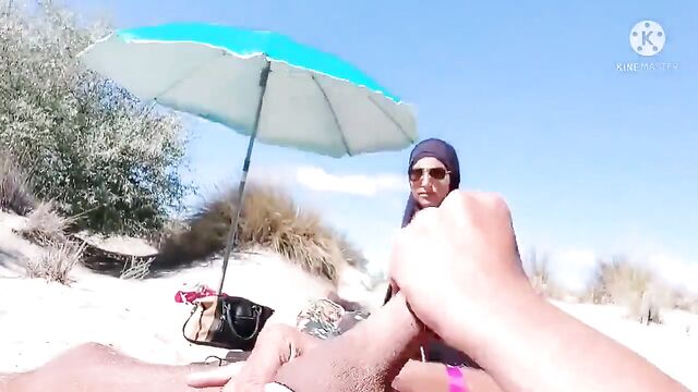 Hijab Mom helps Son to cum on Holiday and on the beach... taboo