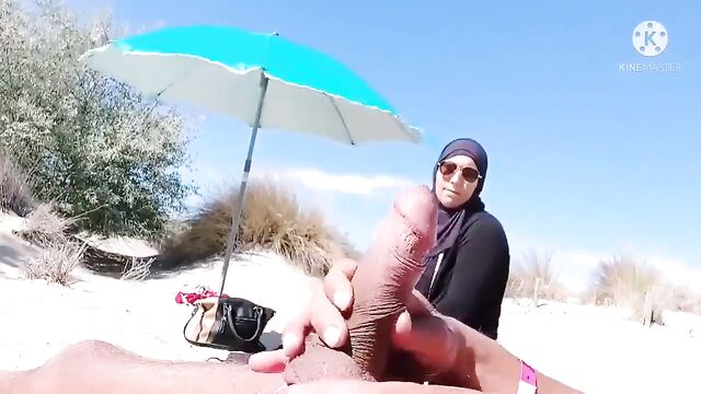 Hijab Mom helps Son to cum on Holiday and on the beach... taboo