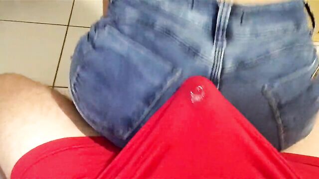 Dry humping in jeans shorts till cum in underwear