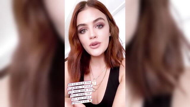 Lucy Hale cleavage and red hair, selfie