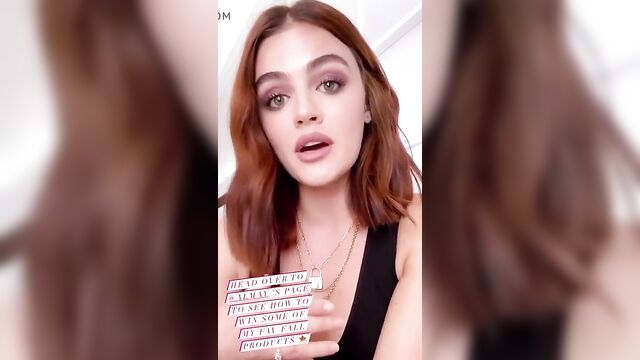 Lucy Hale cleavage and red hair, selfie