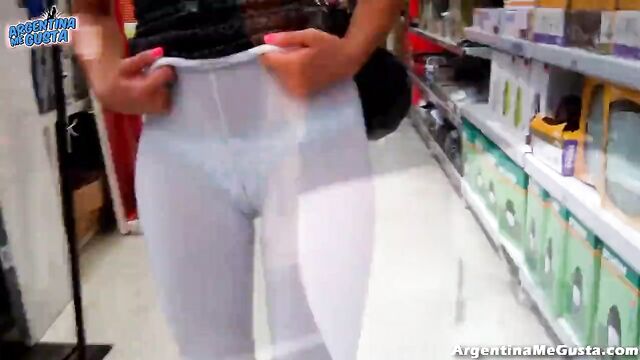 BEST CAMELTOE & ASS IN PUBLIC EVER! SeeThrough White Leggins