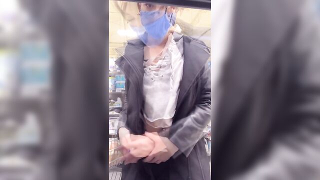 beautiful teen trying out vibrating panties in grocery store