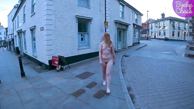 Young blond exhibitionist wife walking nude around Stowmarket, England