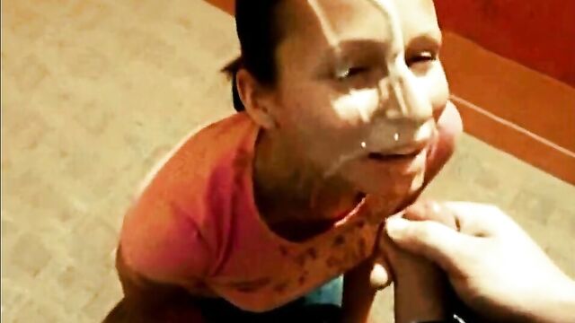 Massive cum in mouth and face ..... swallow