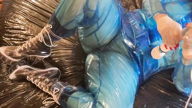 Blue Transparent PVC Plastic Masturbation