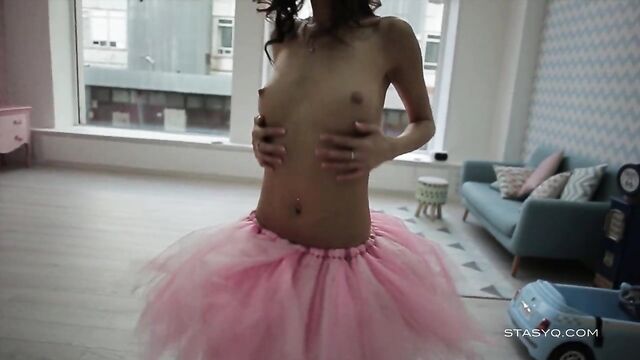 Beautiful Sveta dancing wearing a pink ballerina tutu dress