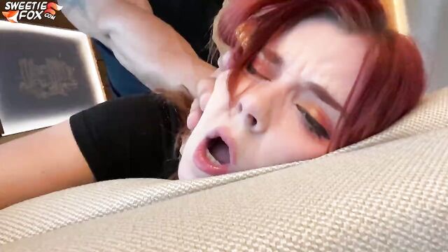 Redhead gets fucked hard and gives a deep blowjob – cum in mouth