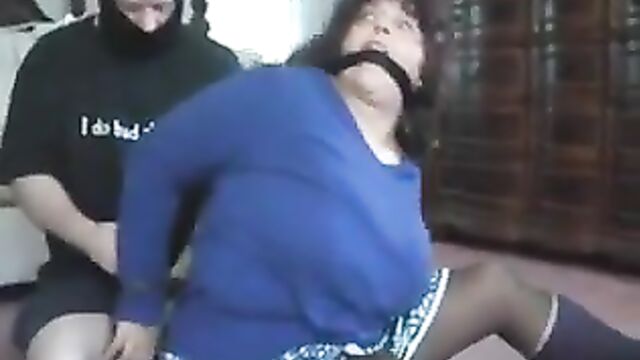 BBW bent over, tied, gagged and...